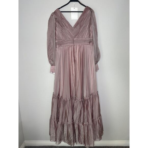 Mac Duggal Mauve Long Sleeves V-Neck Tiered Evening Gown Size 16 - Picture 8 of 8